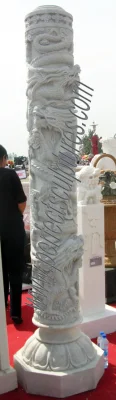 Maßgeschneiderte geschnitzte Granit-Kalkstein-Steinsäulen, die hohle chinesische Drachensäule aus Marmor für die Garten- und Heimdekoration schnitzen (QCM113)